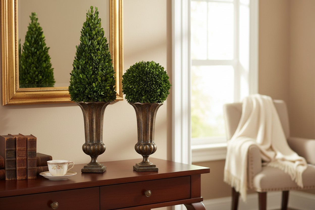 Mantle Topiary Set in Fluted Urn.