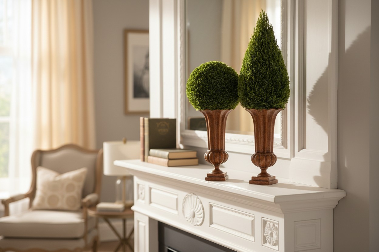 Mantle Topiary Set in Fluted Urn. - Image 3