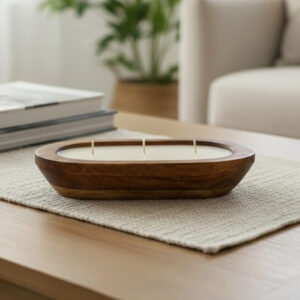 10" Mango Wood Dough Bowl Candle – Hand Poured Soy & Essential Oils