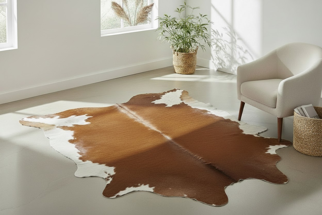 Brown & White Brazilian Cowhide Rug - Image 4