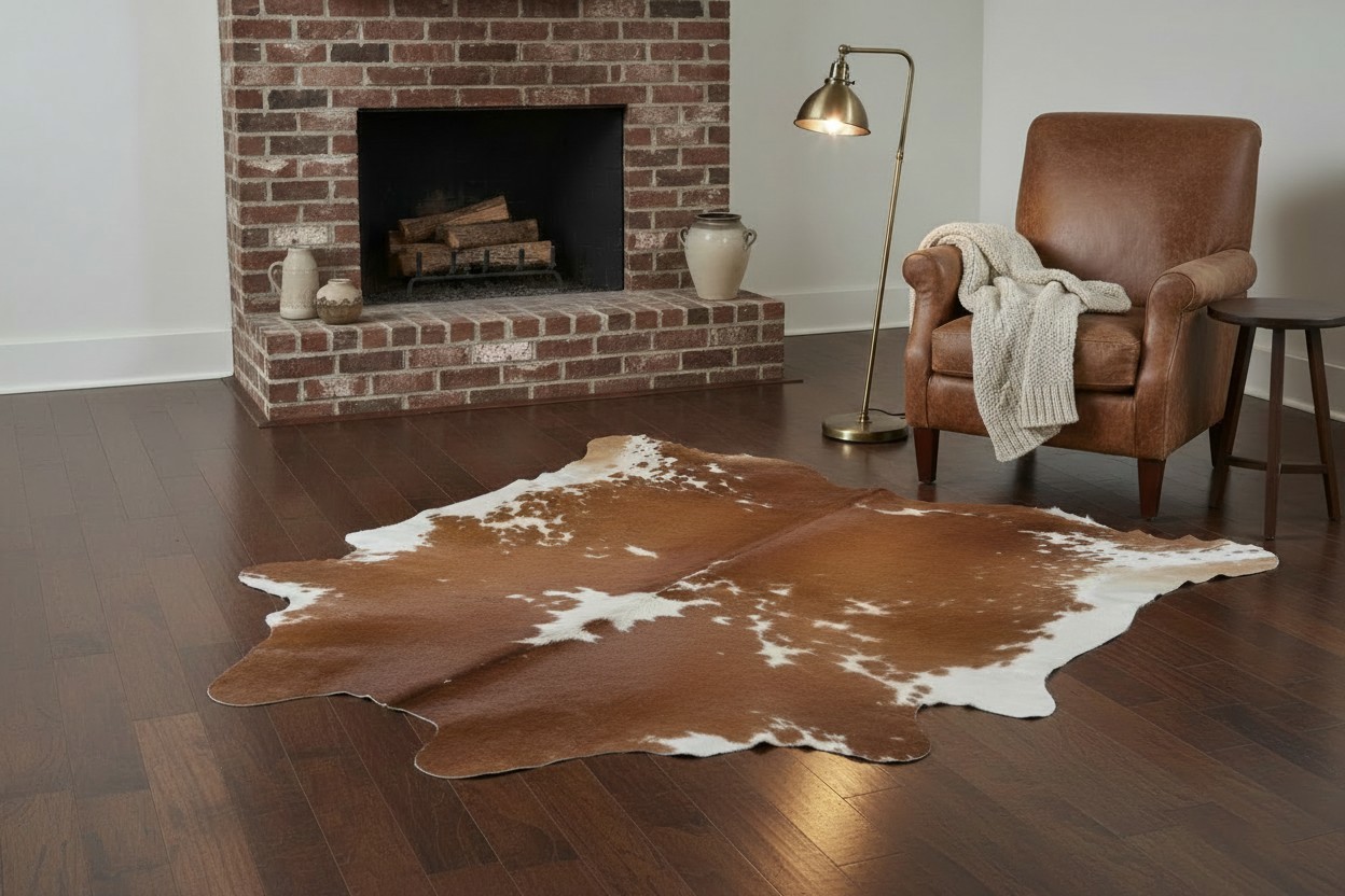 Brown & White Brazilian Cowhide Rug - Image 5