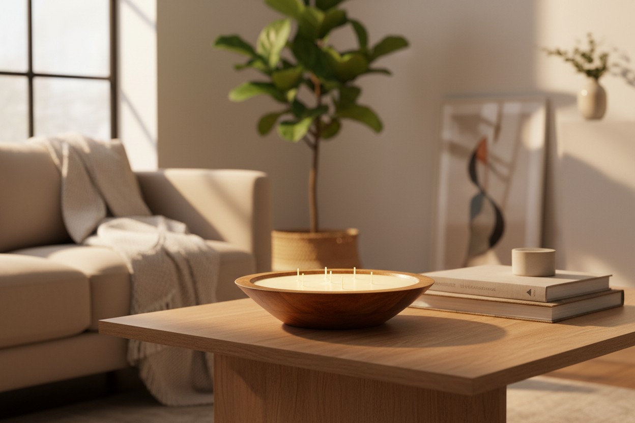 Mango Wood Bowl Candle Collection | Walnut or Natural Finish | 15.5 &12"D| - Image 3