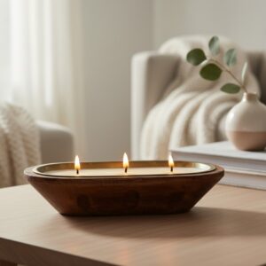 10" Walnut Mango Wood Bowl w/Gold Candle Insert