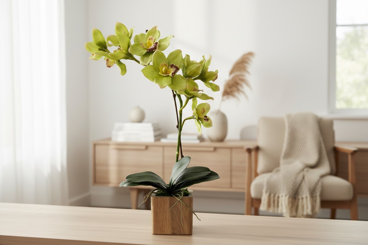 Single Orchid in Mango Wood Cube - Assorted Orchid & Cube Finishes - Image 2